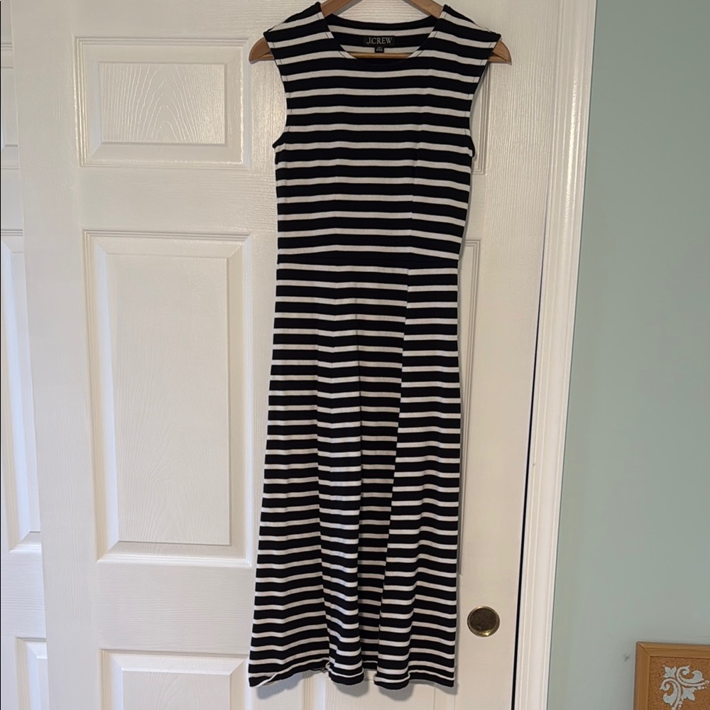 J. Crew Black and White Fitted & Flared Striped Knit Dress